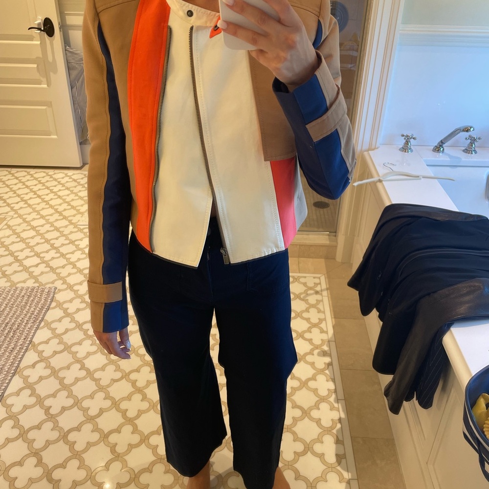 BCBGMaxAzria Multicolor Jacket - Tan, Blue, Orange, White